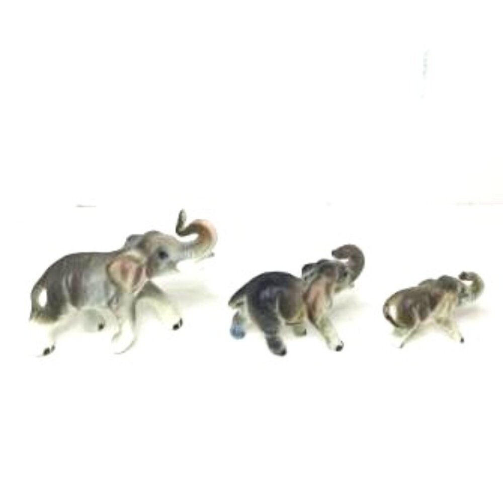 Ceramic Elephants White & Gray Set of 3 Mini Graduated